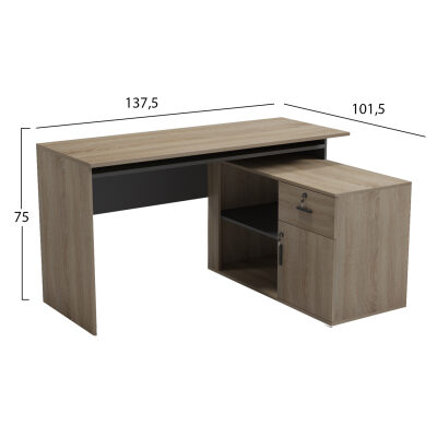 Бюро с десен ъгъл 138x102 см натурал-сив